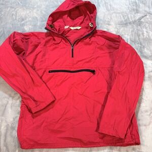 Vintage LL Bean Red Nylon Anorak Windbreaker Jacket Pullover Hooded Mens M